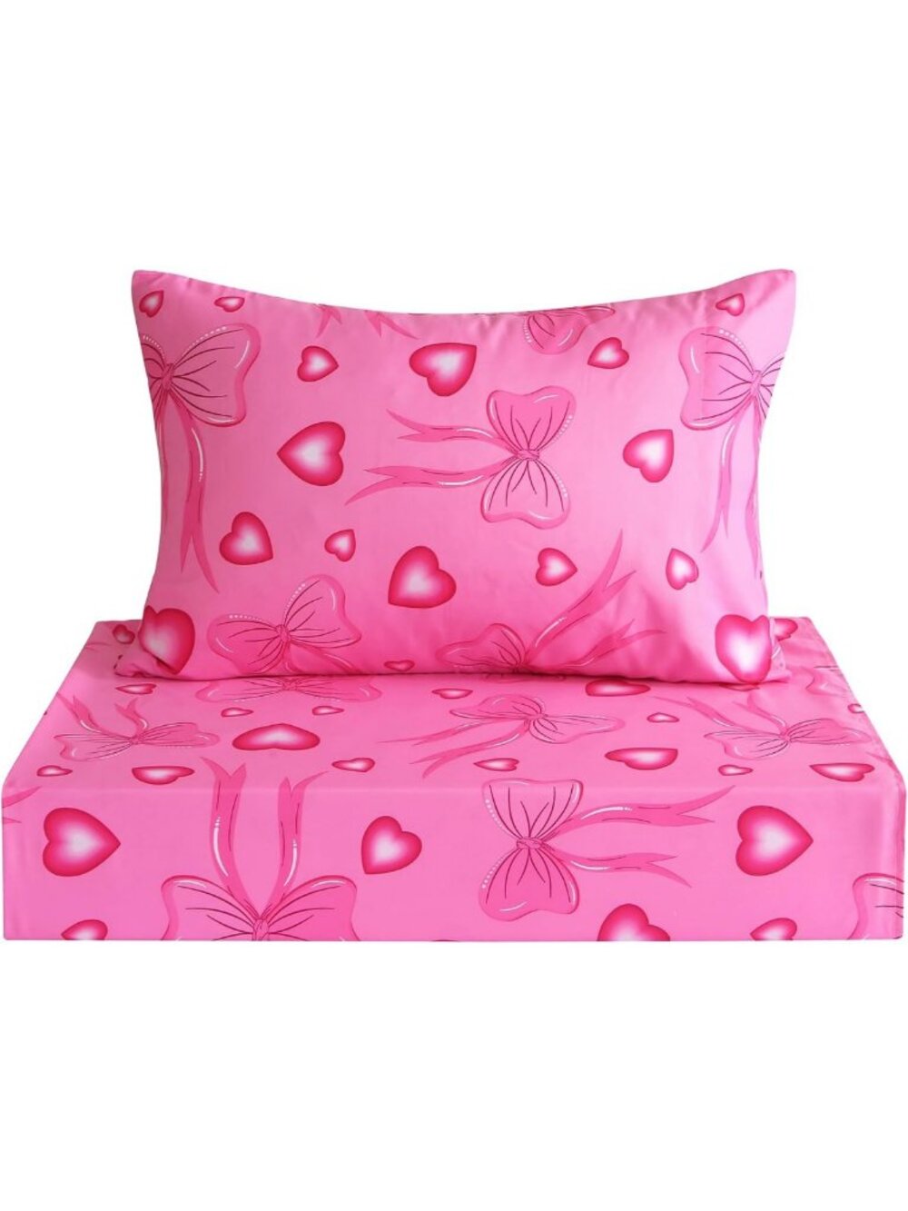 Girls Twin Heart Bow Bedding Set - 3 Piece Soft Microfiber Sheets, Deep Pocket